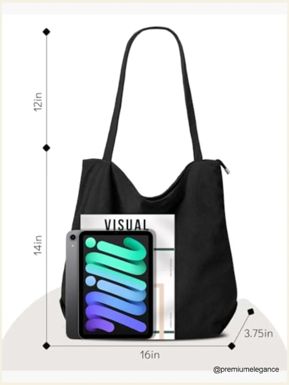 Corduroy Tote Bag with Zipper, Large Capacity Hobo Handbag for Women